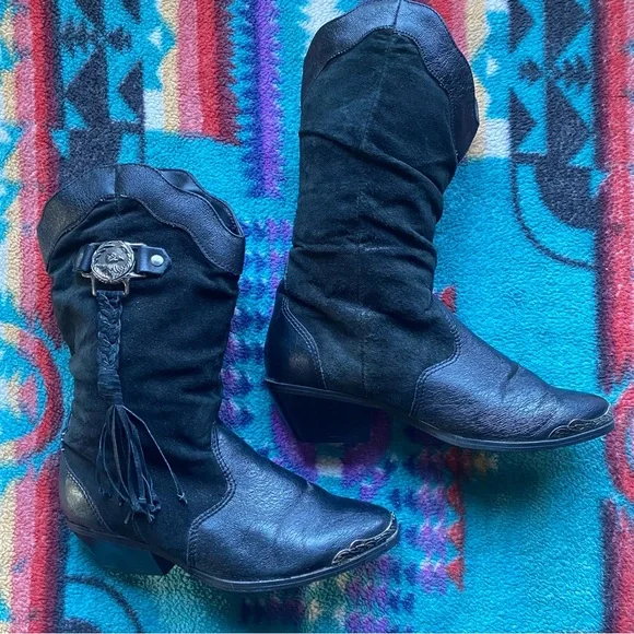 VTG Coasters Leather & Suede 80’s Western Boots with Fringe. Size 6.5. Eagle. - Picture 6 of 16